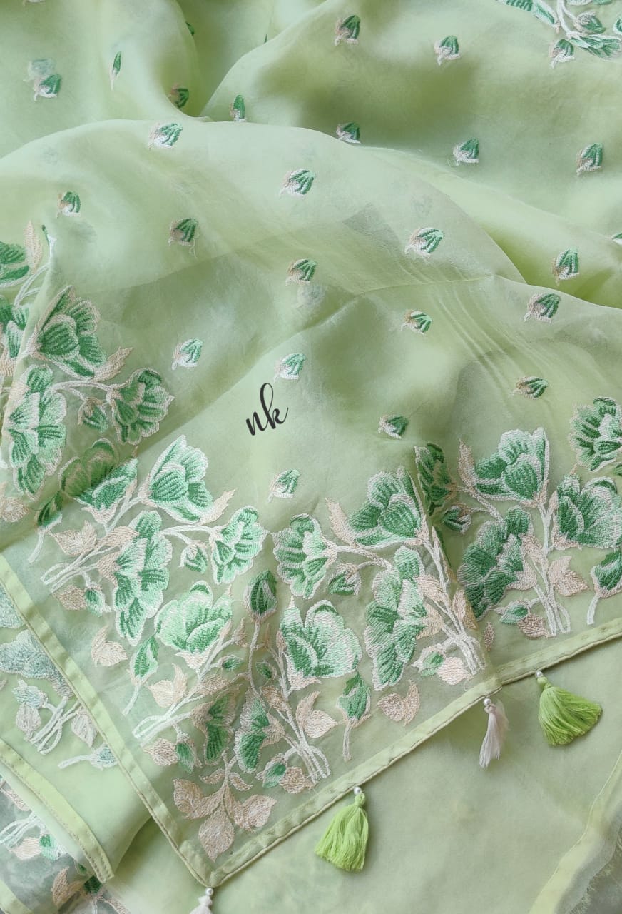 Vinish mint organza saree - Saffronfashionindia