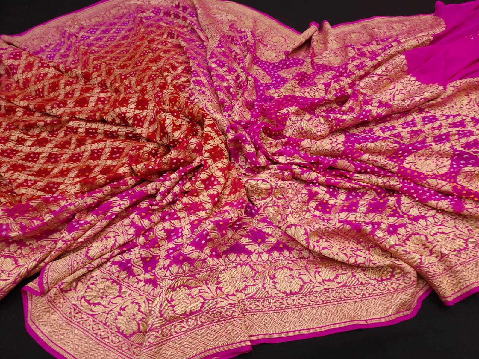 Gorgette banarsi  neemjari saree - Saffronfashionindia