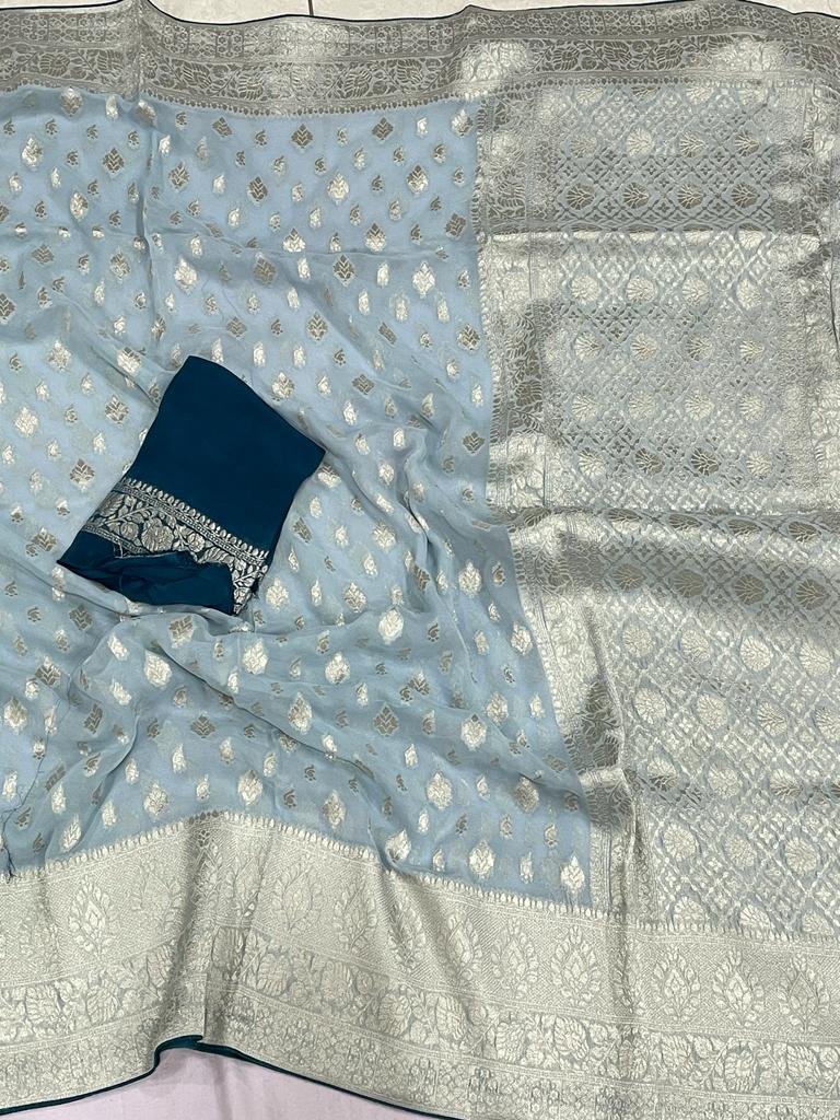 Banarsi khaddi gorgette saree - Saffronfashionindia