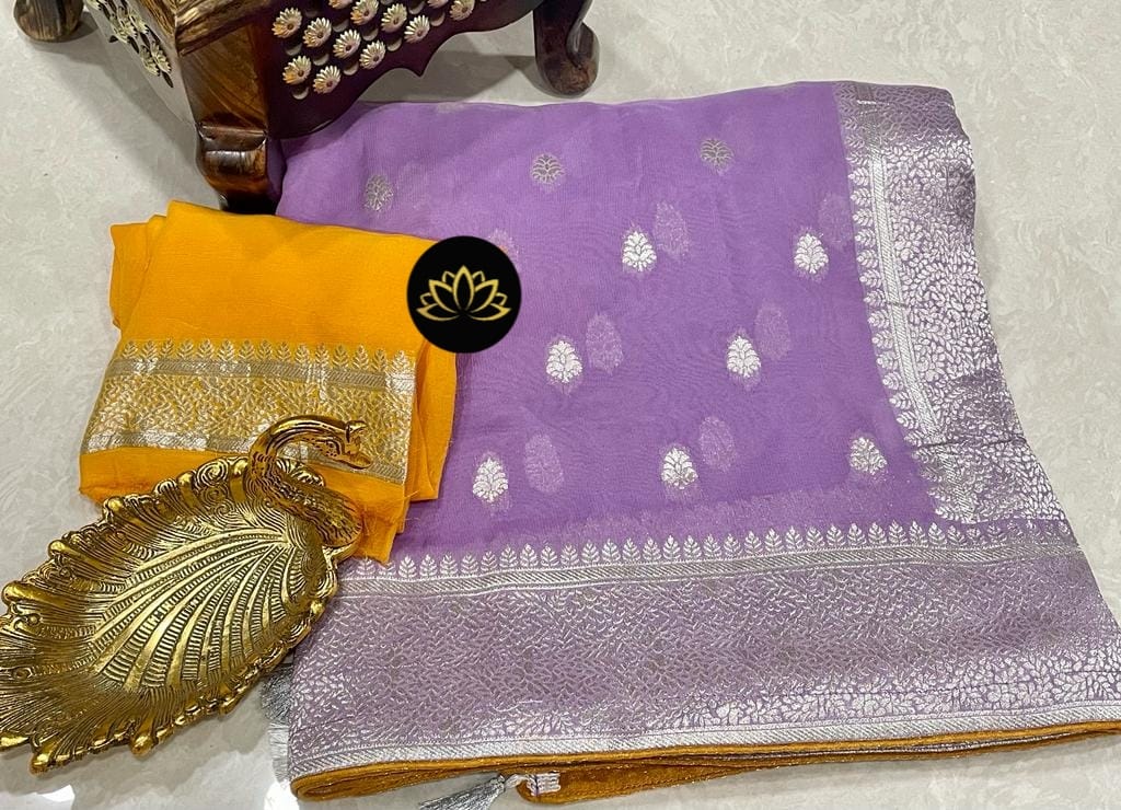 Purple banarsi saree/khaddi chiffon saree - Saffronfashionindia
