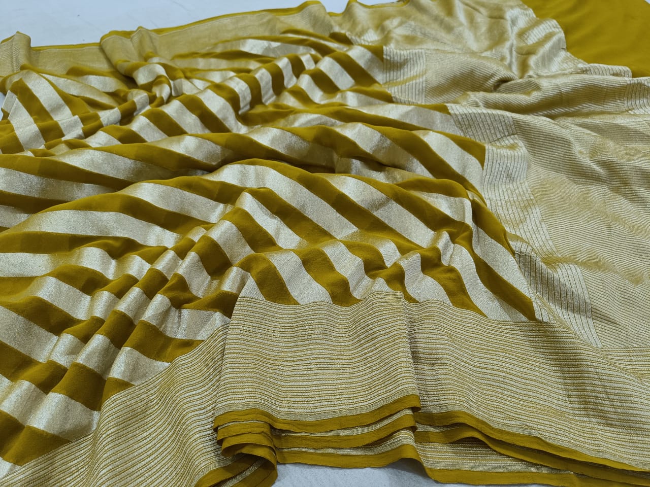 Striped lehariya gorgette chiffon saree - Saffronfashionindia