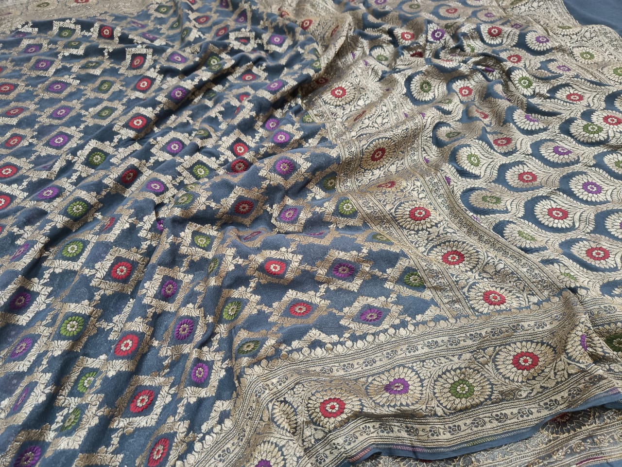 Lovely khaddi gorgette saree,,,,,chiffon saree - Saffronfashionindia