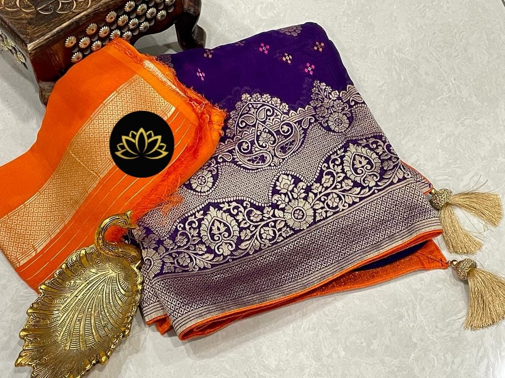 Indian banarsi gorgette saree/khaddi gorgette saree - Saffronfashionindia