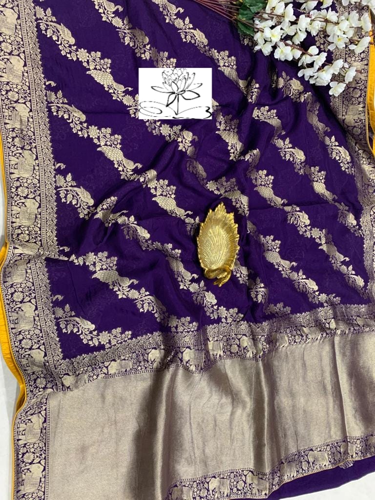 Ravish moonga crepe banarsi saree - Saffronfashionindia