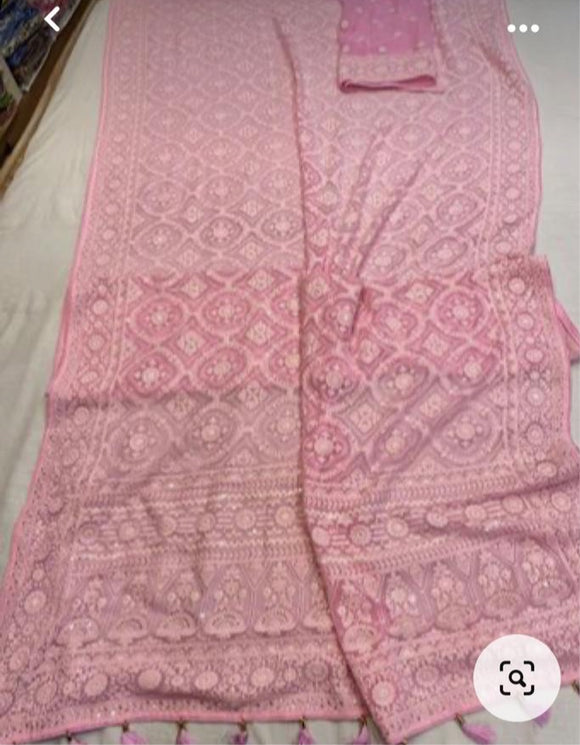 Nishabd pink Chikankari saree