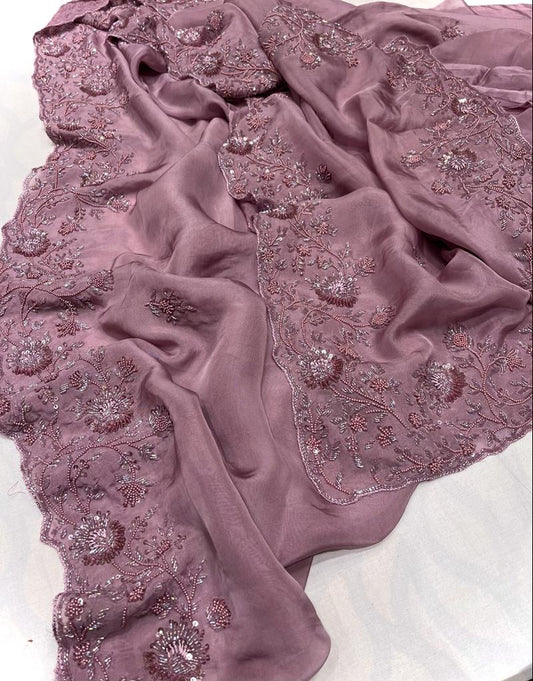 Bridesmaid organza saree - Saffronfashionindia