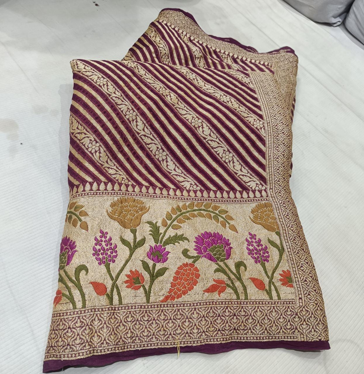 Indian banarsi gorgette saree - Saffronfashionindia