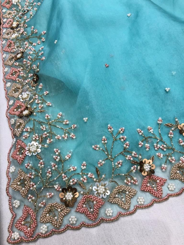 Organza Pearl saree - Saffronfashionindia
