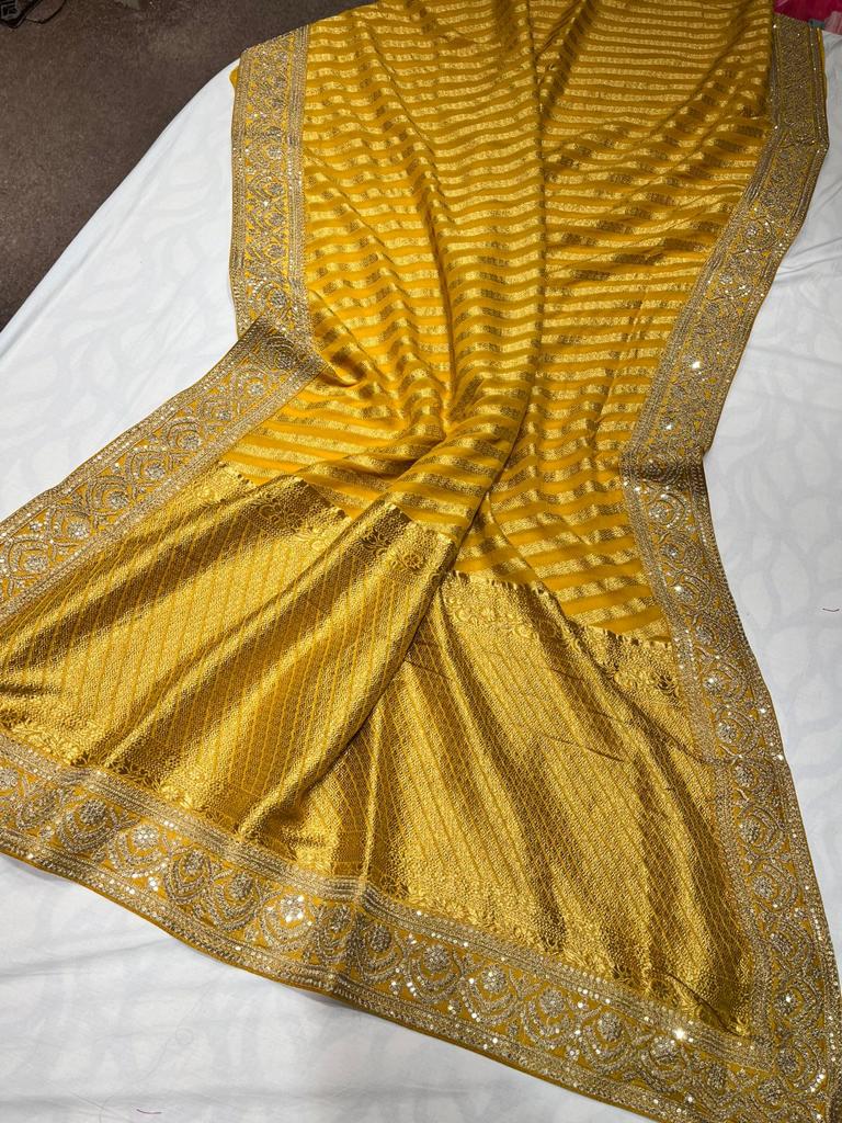 Lehariya inspired khaddi gorgette saree - Saffronfashionindia