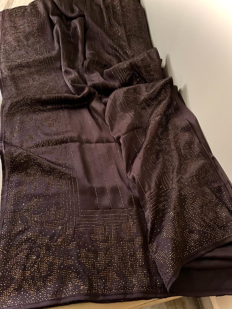 Waleda satin swarosvki saree - Saffronfashionindia