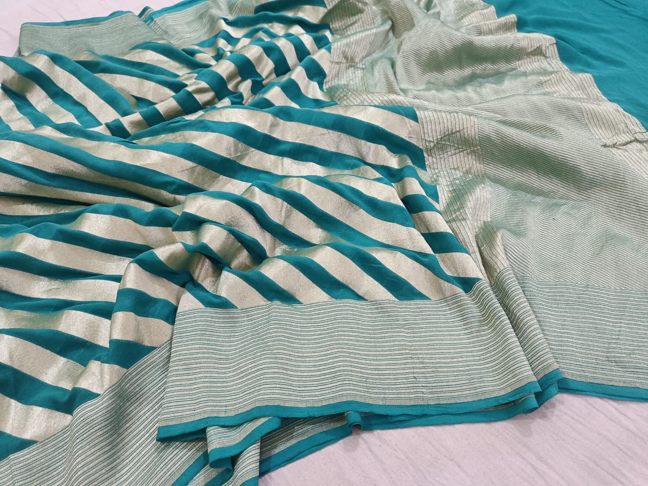 Striped lehariya gorgette chiffon saree - Saffronfashionindia