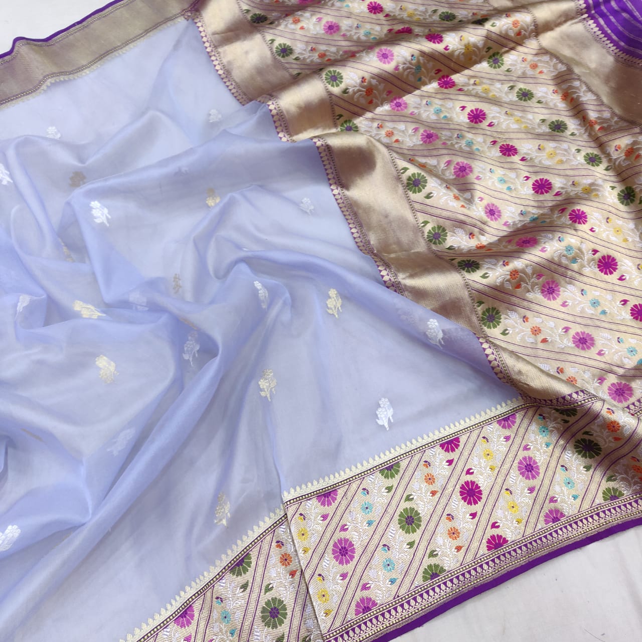 Nakaisha kora handloom saree - Saffronfashionindia