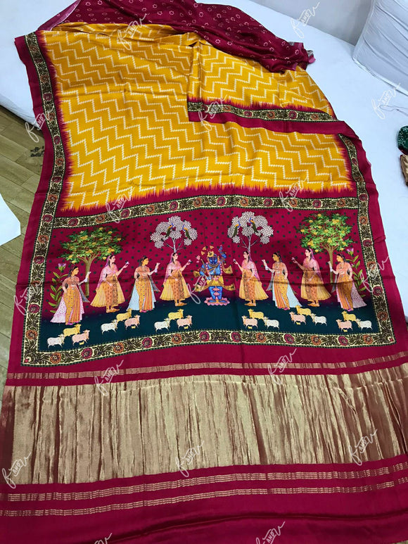 Pichwai printed gajji silk saree