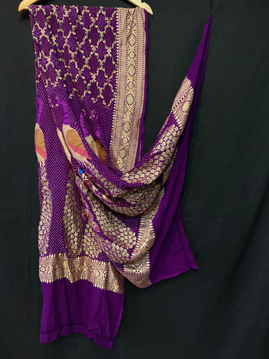 Banarsi purple gorgette dupatta - Saffronfashionindia