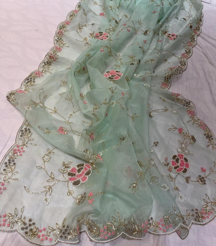 Pearl organza zardosi saree - Saffronfashionindia