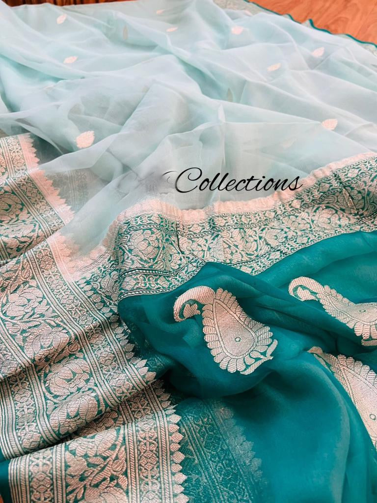 Lachika Banarsi handwoven chiffon saree - Saffronfashionindia