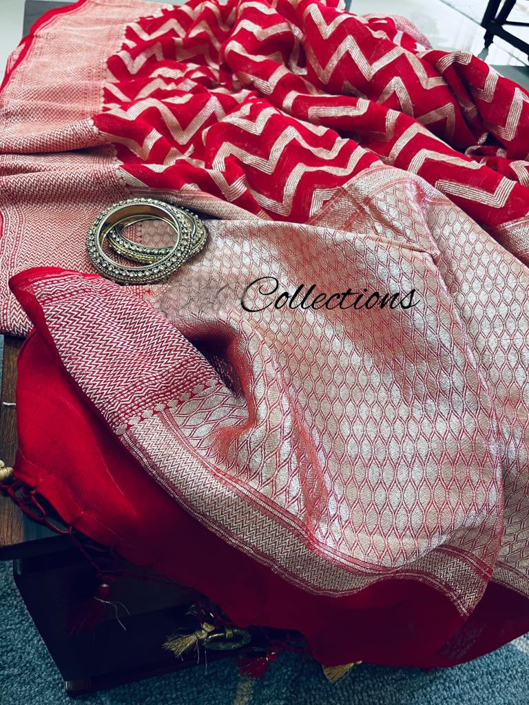Red Banarsi bridal inspired saree - Saffronfashionindia