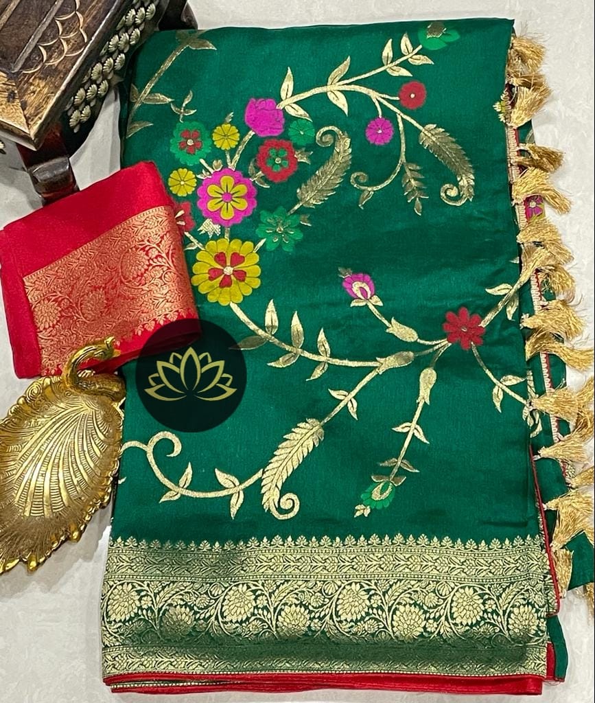 Hameshi moonga banarsi saree - Saffronfashionindia