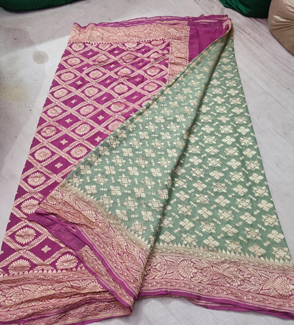 Banarsi Khaddi gorgette saree - Saffronfashionindia