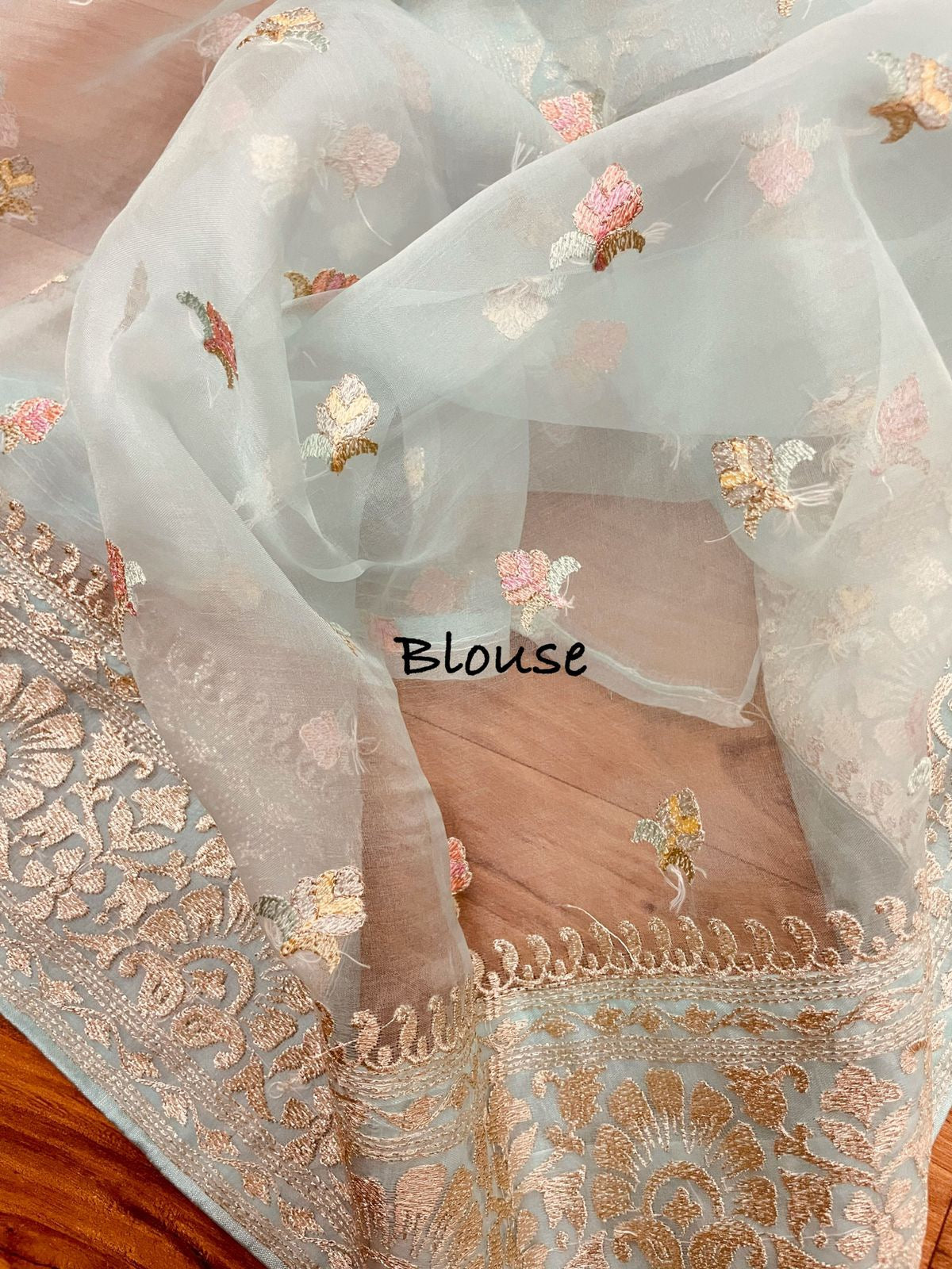 organza embroidery saree - Saffronfashionindia