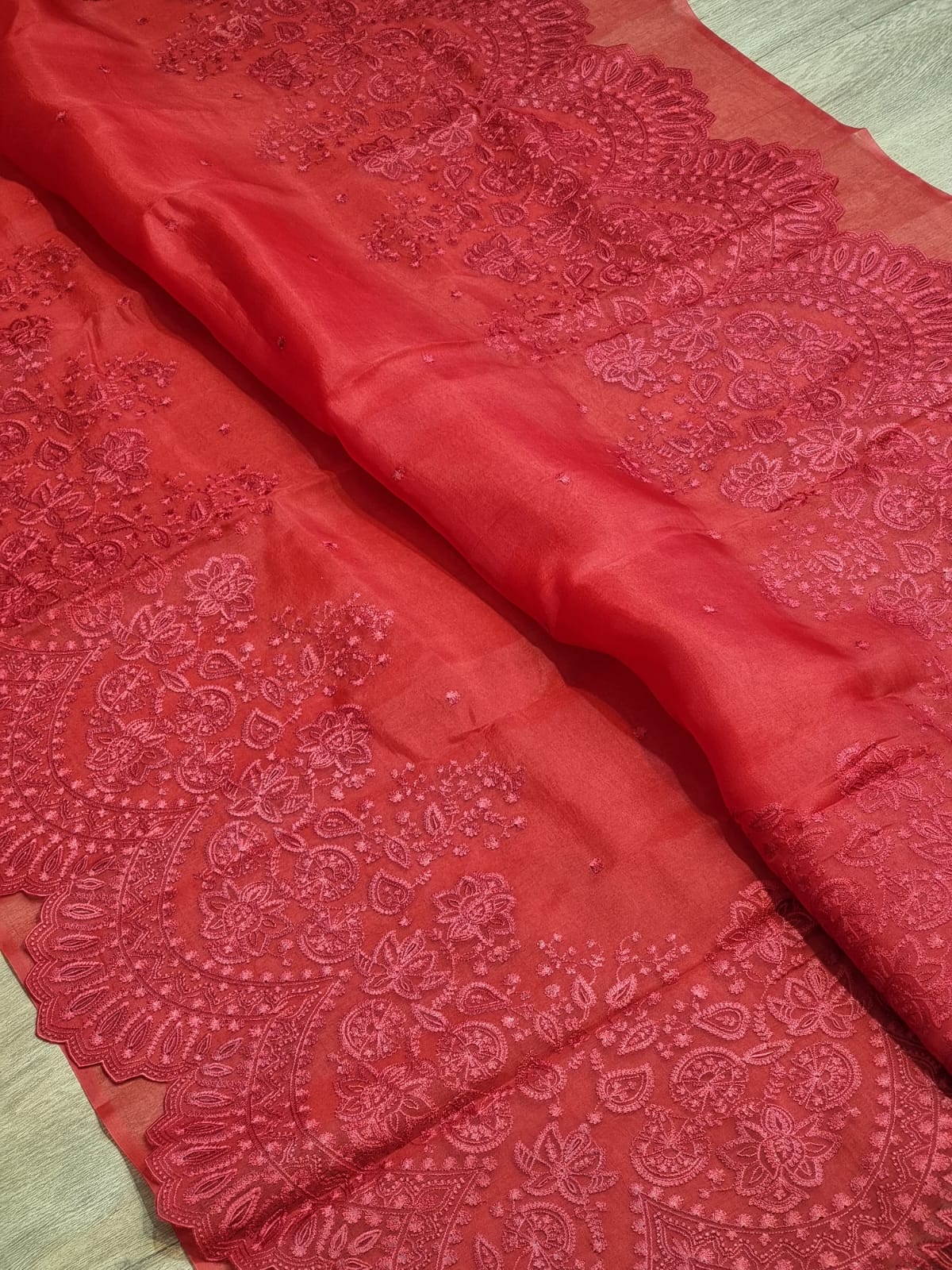 Scalloped inspired organza cutwork saree SaffronFashion