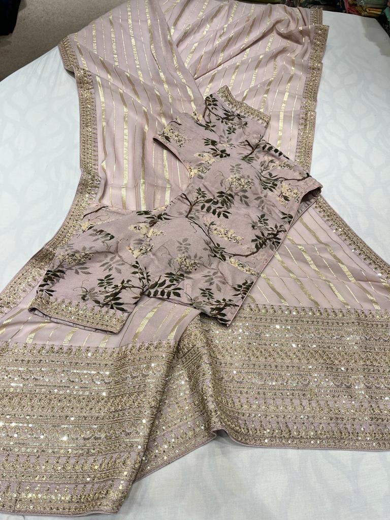 Summer chiffon striped trendy saree - Saffronfashionindia