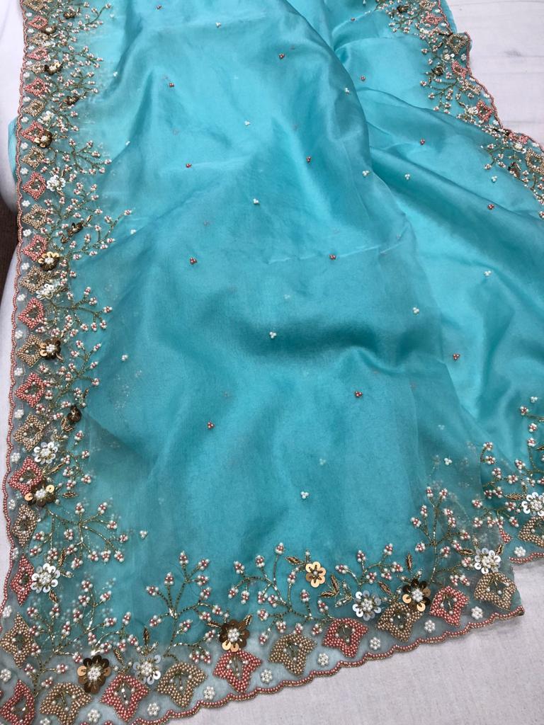Organza Pearl saree - Saffronfashionindia