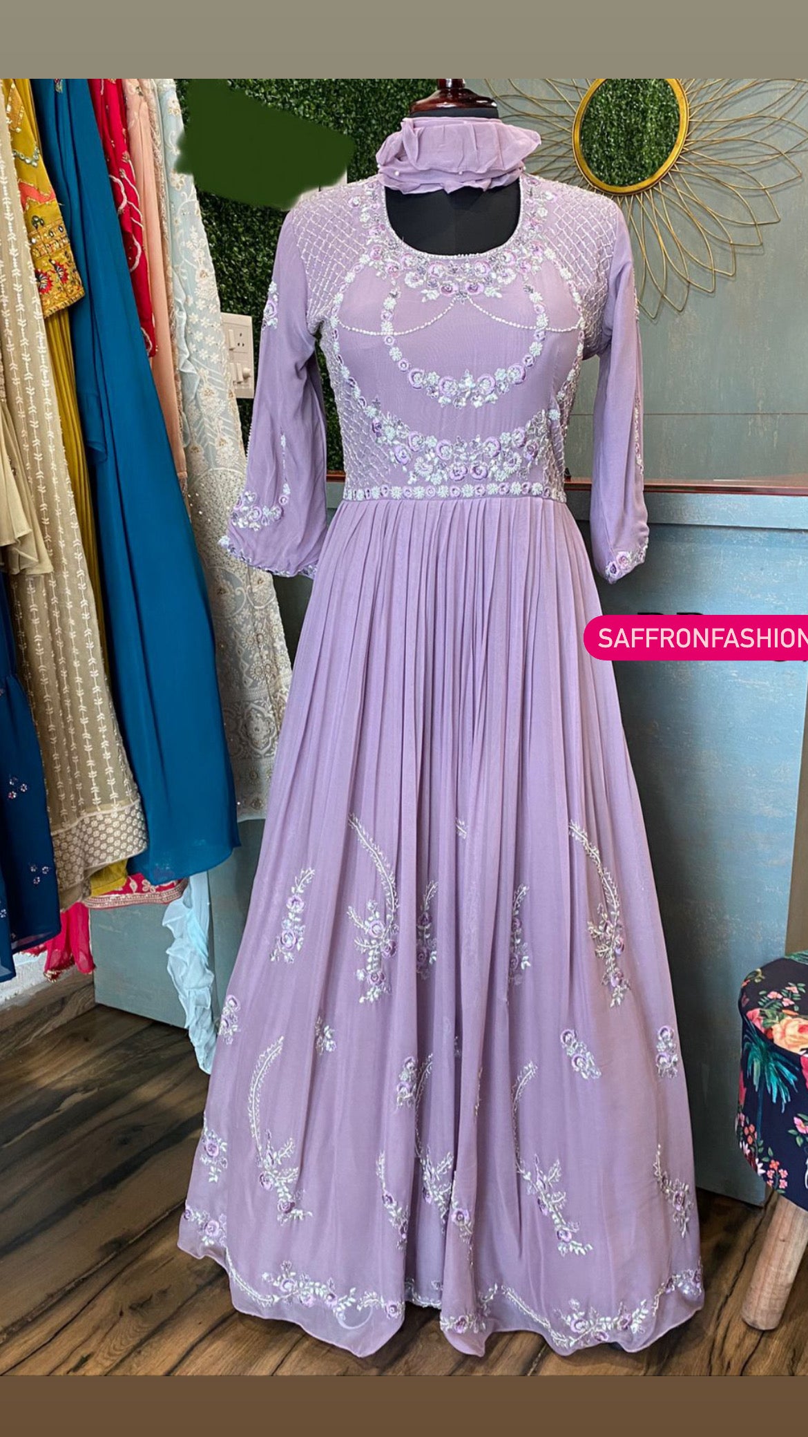 Lavender Anarkali dress - Saffronfashionindia