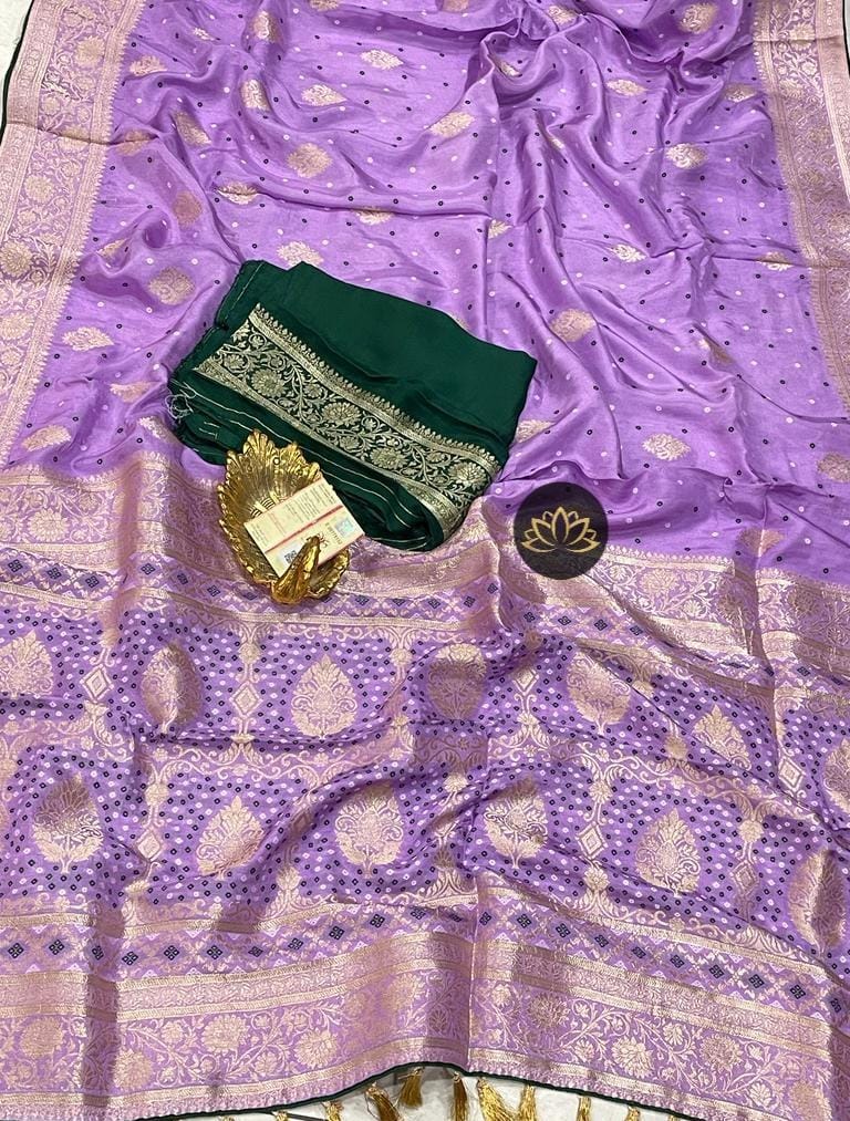 Banarsi moonga bandhani saree - Saffronfashionindia