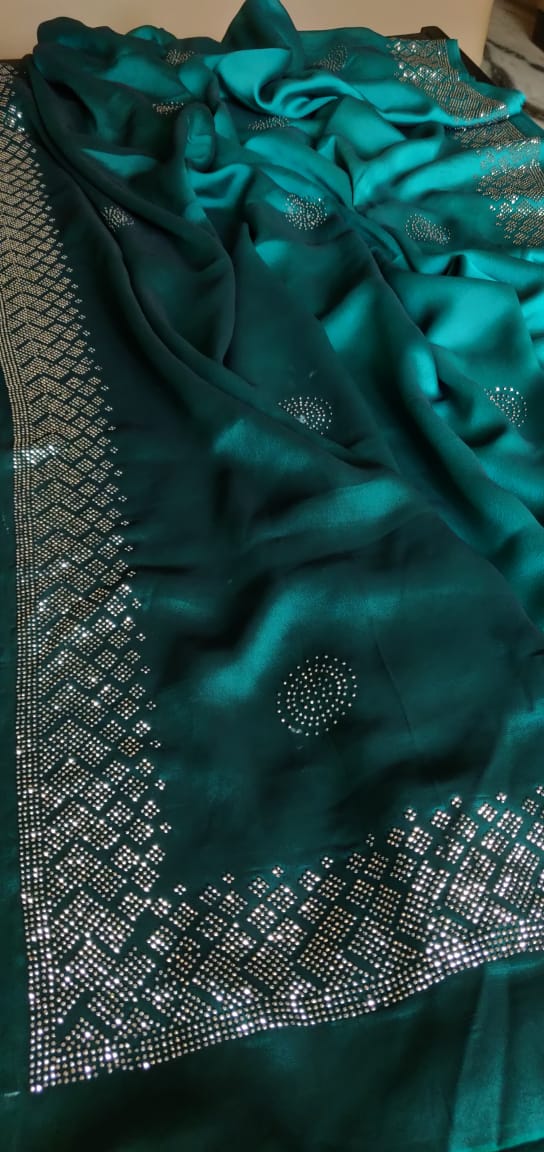 Chinon satin partywear saree - Saffronfashionindia