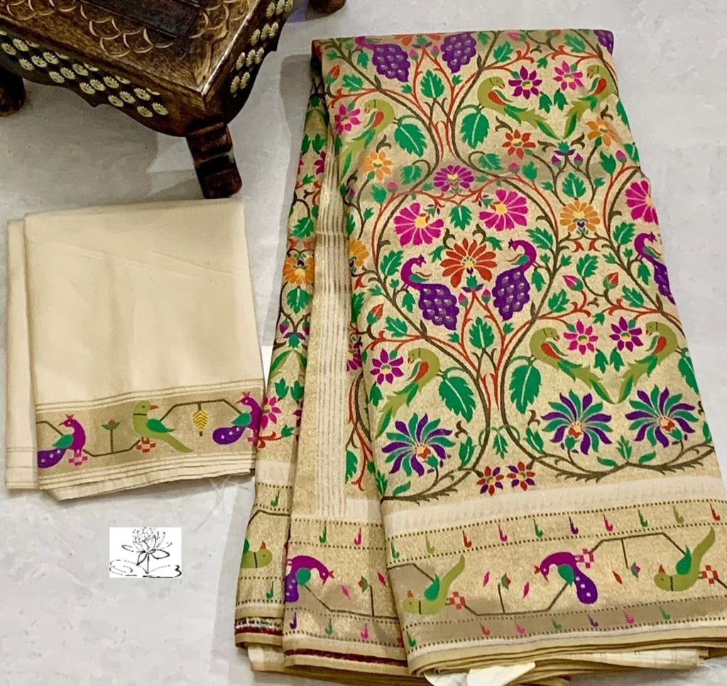Paithani inspired banarsi tissue saree - Saffronfashionindia