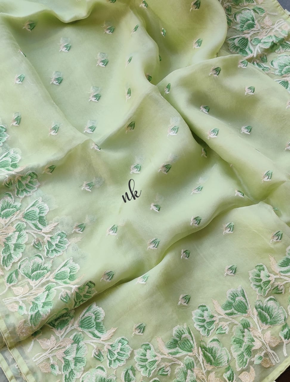 Vinish mint organza saree - Saffronfashionindia