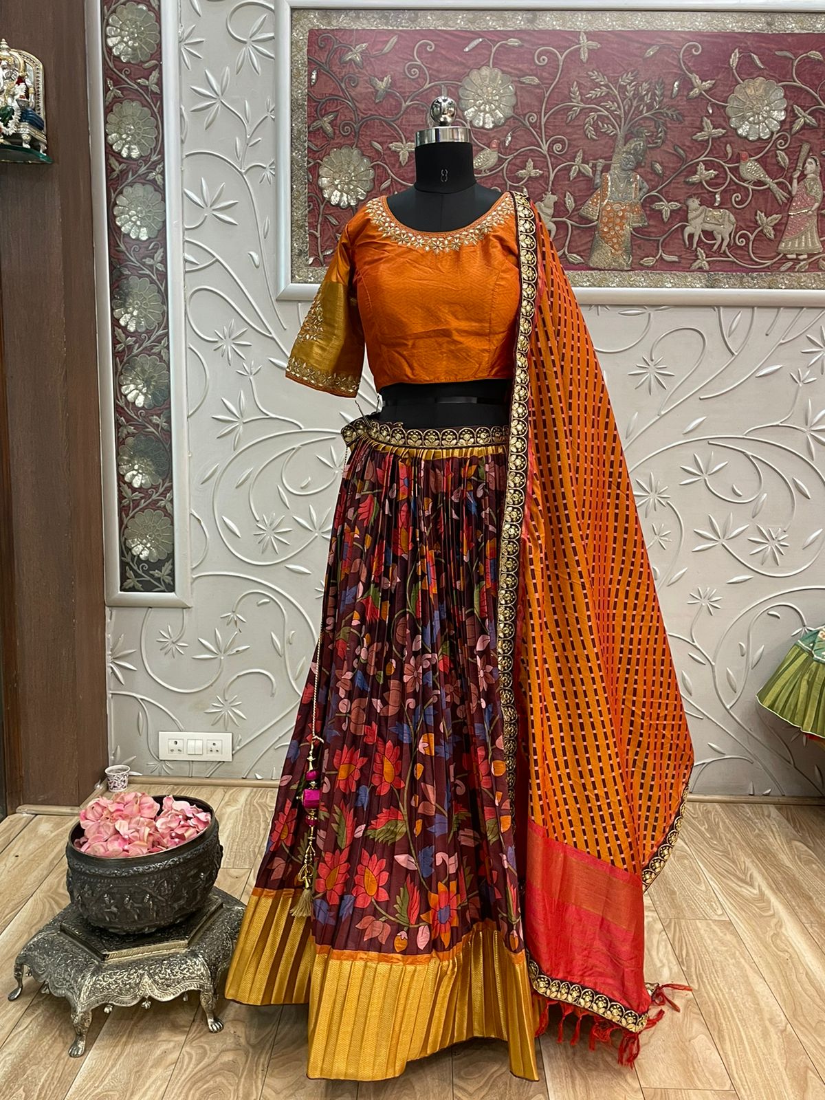 Silk designer inspired lehanga - Saffronfashionindia