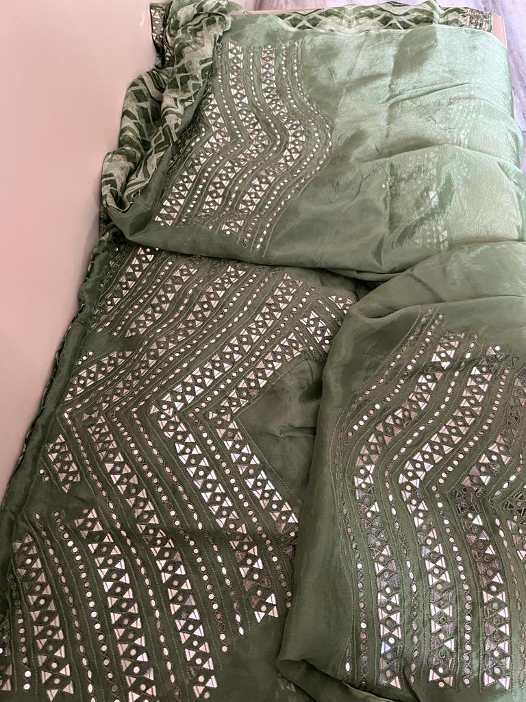 Mirror inspired crepe gorgette saree - Saffronfashionindia