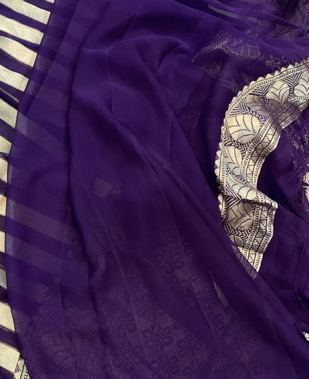 Beautiful striped gorgette saree - Saffronfashionindia