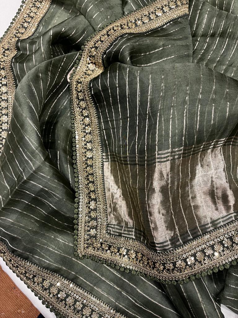 Striped zari organza saree - Saffronfashionindia