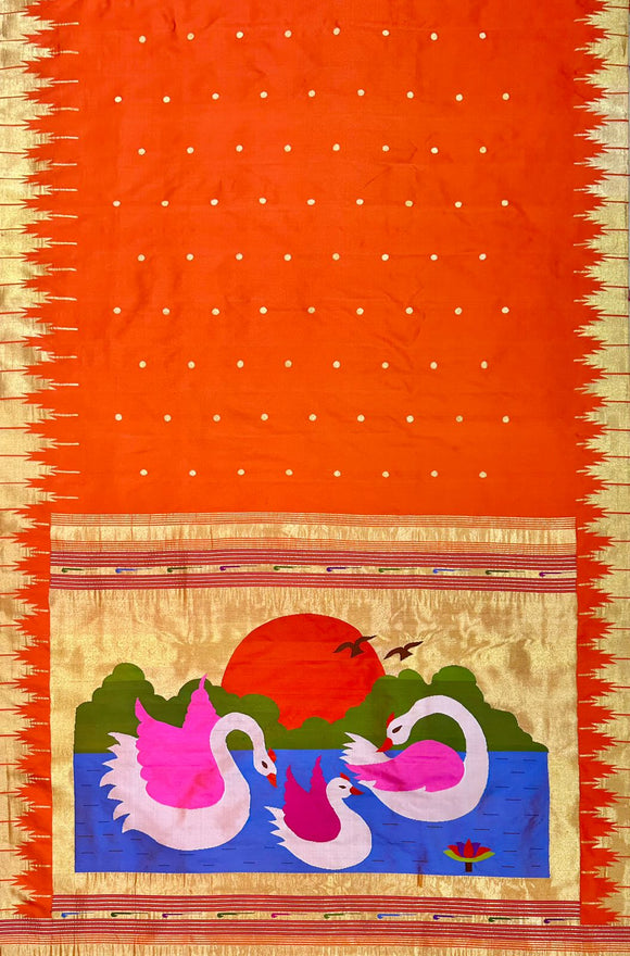 Orange handloom Paithani saree