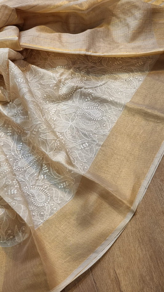 Kota tussar embroidery saree - Saffronfashionindia