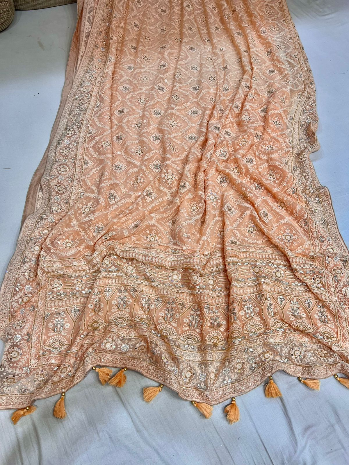 Anina Chikankari gorgette saree - Saffronfashionindia