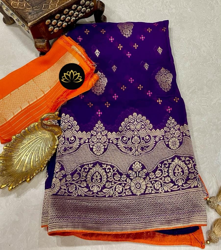 Indian banarsi gorgette saree/khaddi gorgette saree - Saffronfashionindia