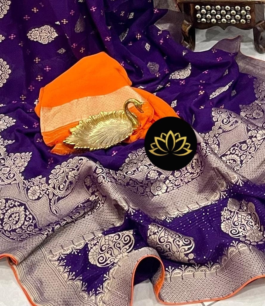 Indian banarsi gorgette saree/khaddi gorgette saree - Saffronfashionindia