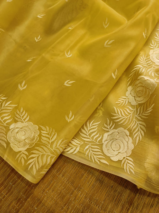 Rose inspired organza saree - Saffronfashionindia