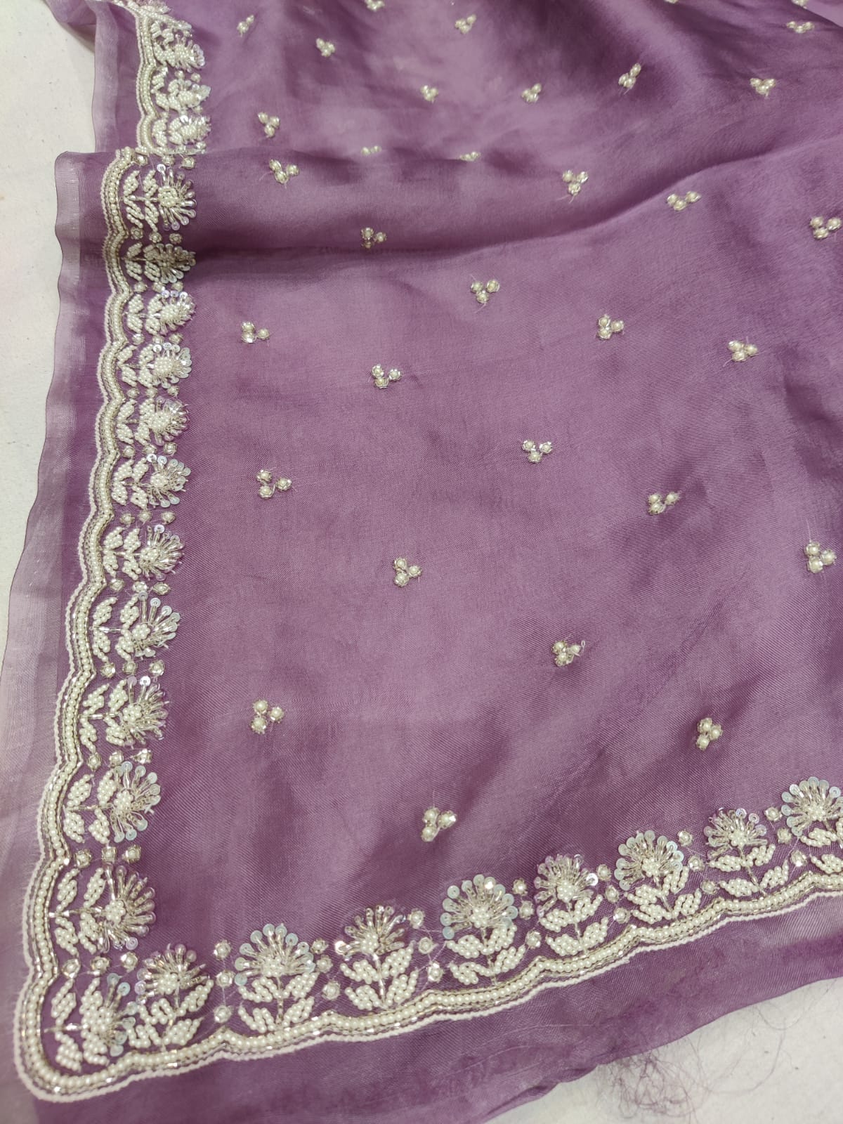 Luvika pearl organza saree - Saffronfashionindia