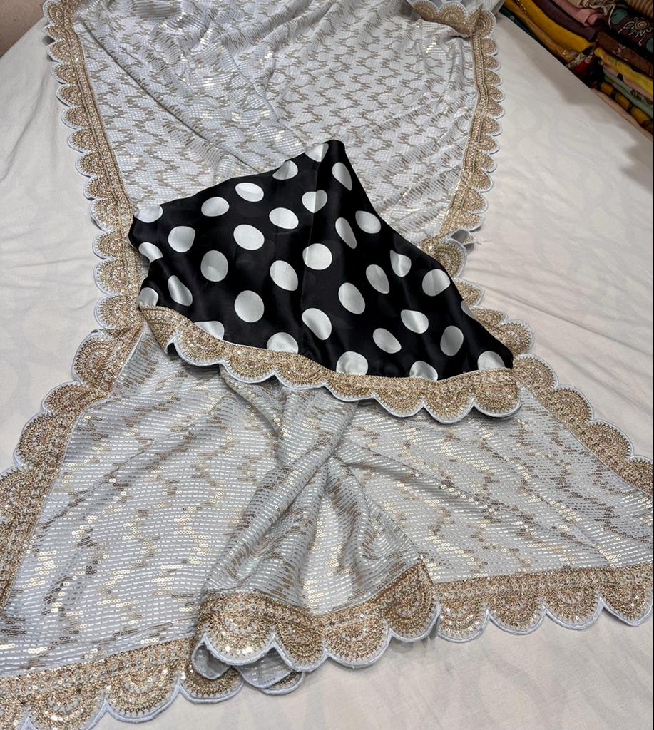 Razina gorgette sequence saree - Saffronfashionindia