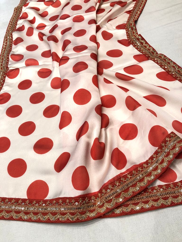 Polka dot organza saree - Saffronfashionindia