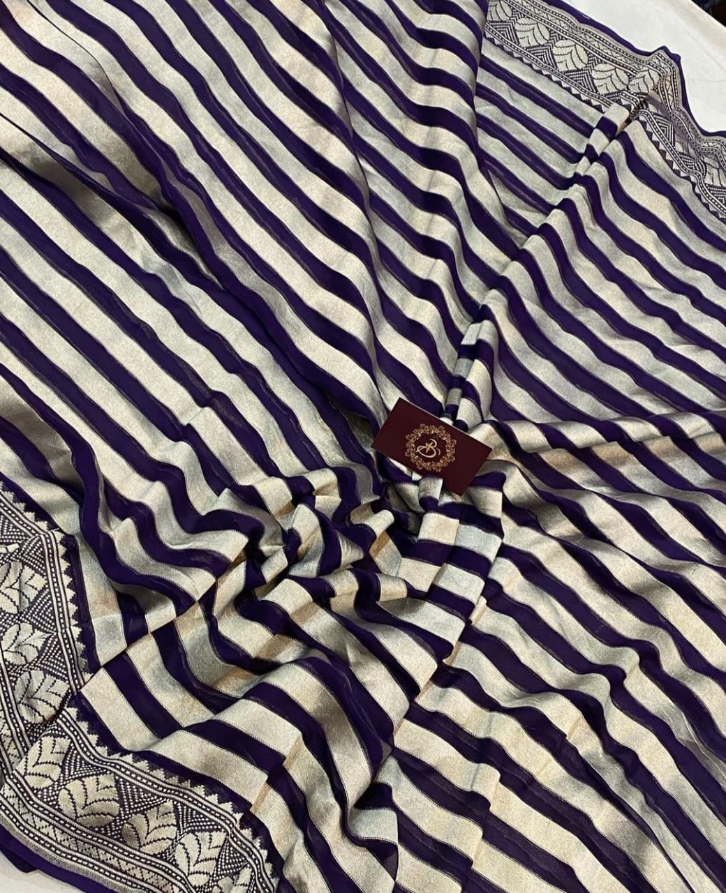 Beautiful striped gorgette saree - Saffronfashionindia