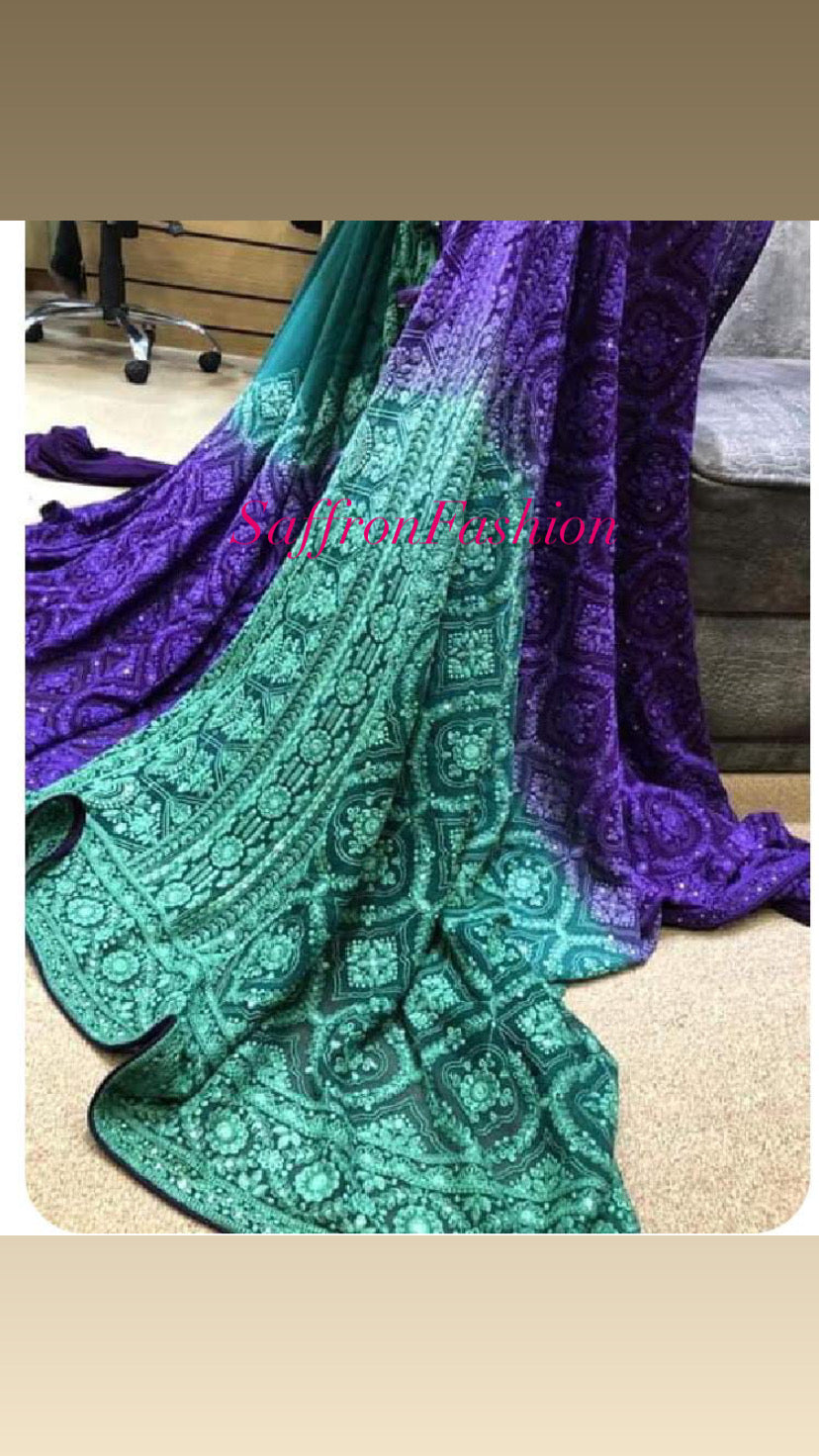 Gorgette Chikankari saree - Saffronfashionindia