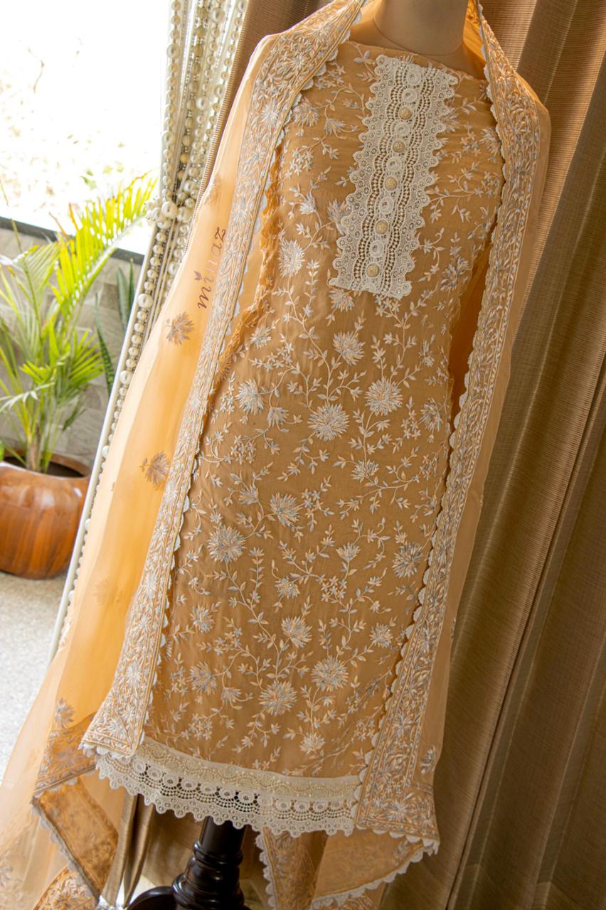 Parsi inspired embroidery suit - Saffronfashionindia