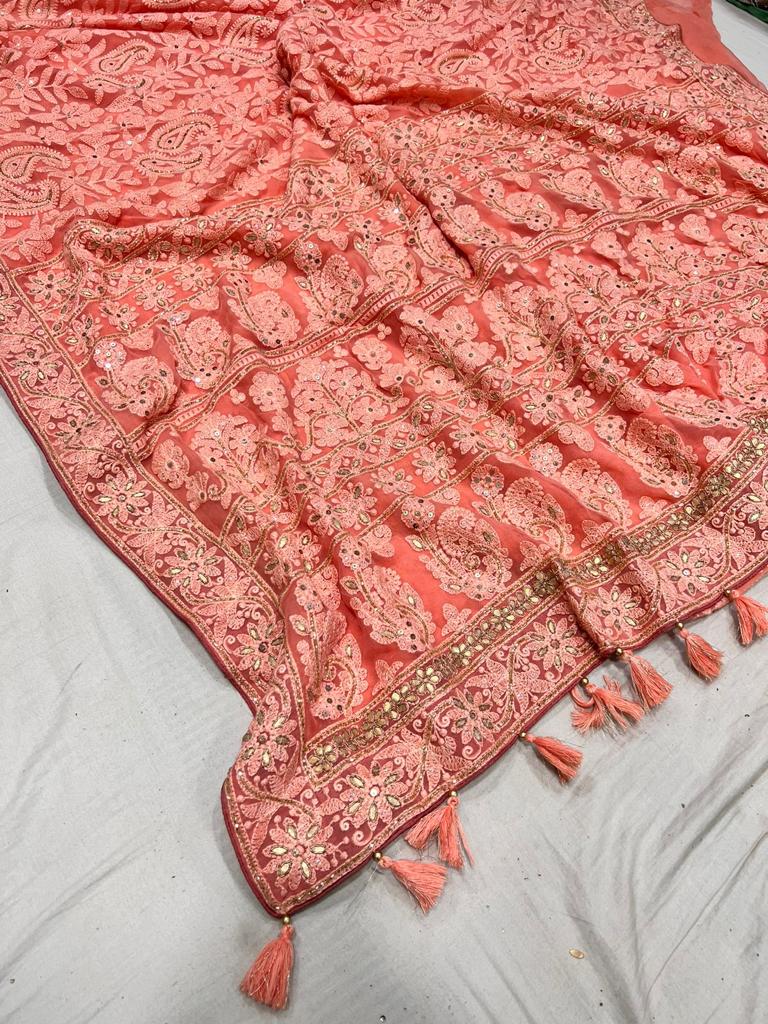 Archie Chikankari gottapatti saree - Saffronfashionindia