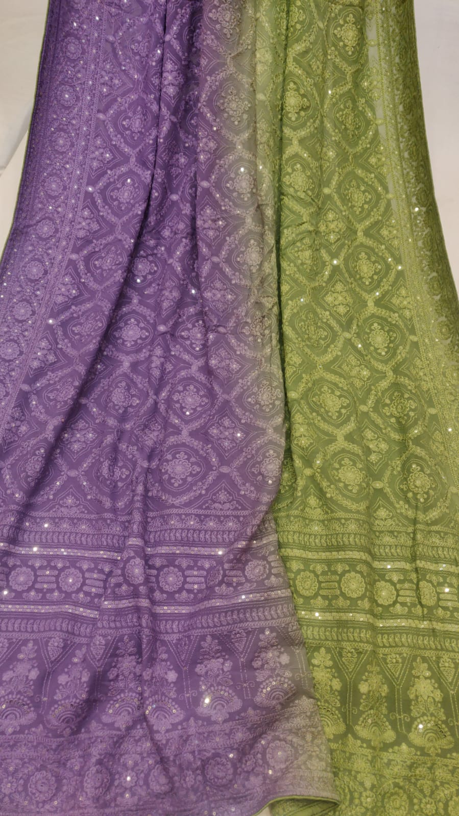 Dual shaded Chikankari saree - Saffronfashionindia